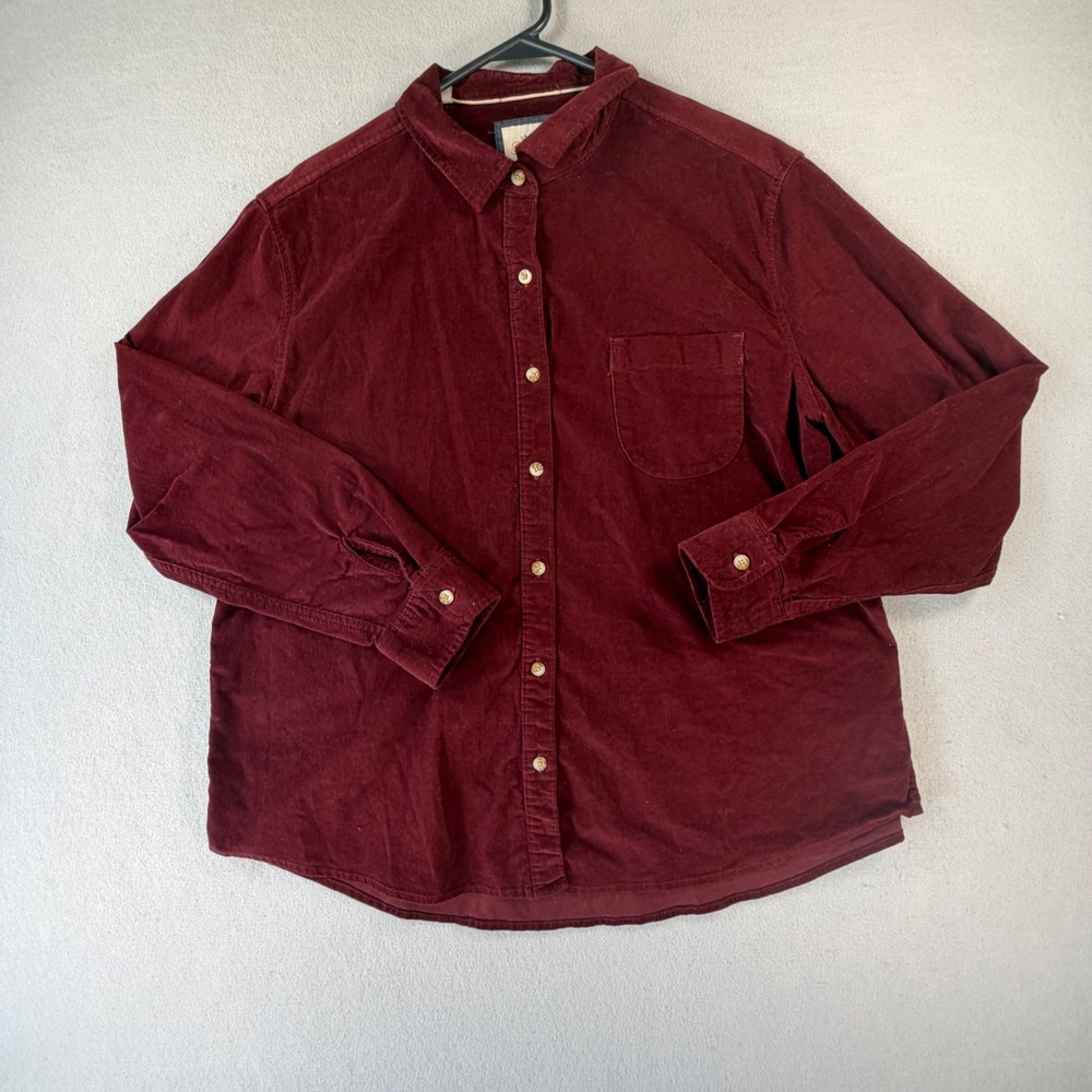 Jachs Girlfriend Women's XXL Burgundy Corduroy Button Up Shirt Stretch Workwear